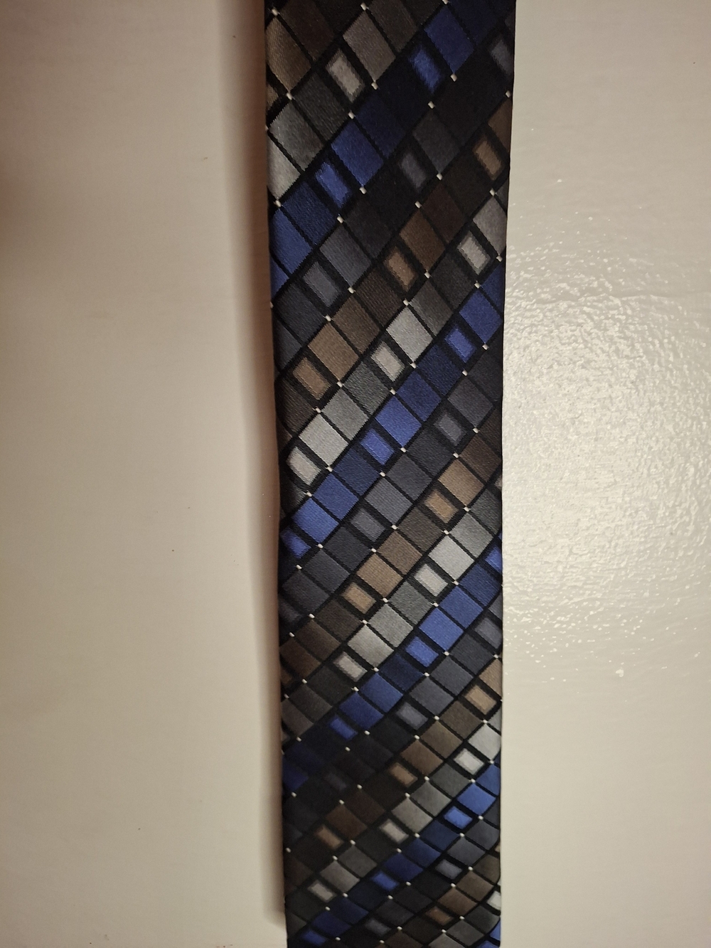 Kenneth Cole Blue, Gray and Brown Geometric Men's Tie